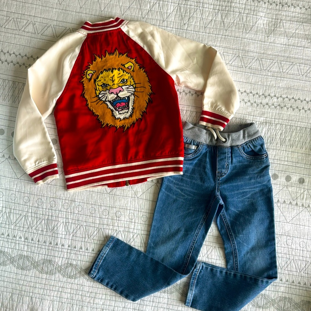 5T Genuine kids from Oshkosh jacket and cat and jack jeans.
